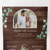 Eucalyptus Arch Photo Rustic Wood QR Code Wedding 三つ折り招待状 (内部最初)