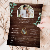 Eucalyptus Arch Photo Rustic Wood QR Code Wedding 招待状