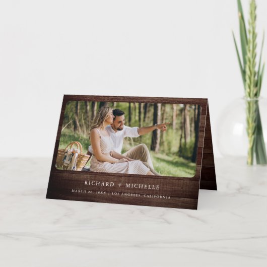 Eucalyptus Arch Photo Rustic Wood QR Code Wedding 招待状 (正面)