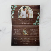Eucalyptus Arch Photo Rustic Wood QR Code Wedding 招待状 (内部)