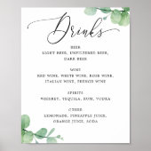 Eucalyptus Bar Menu Sign | Elegant Wedding Drinks ポスター (正面)