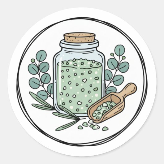 Eucalyptus Bath Soak Label Illustration | Herbal  ラウンドシール (正面)