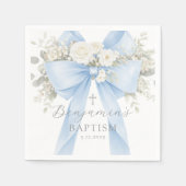 Eucalyptus Blue Bow Baby Boy Baptism スタンダードカクテルナプキン (正面)