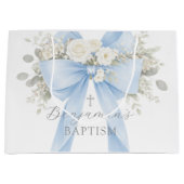 Eucalyptus Blue Bow Baby Boy Baptism ラージペーパーバッグ (正面)