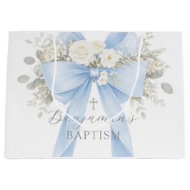Eucalyptus Blue Bow Baby Boy Baptism ラージペーパーバッグ