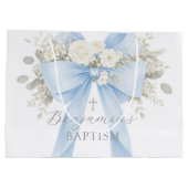 Eucalyptus Blue Bow Baby Boy Baptism ラージペーパーバッグ (裏面)