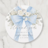 Eucalyptus Blue Bow Baby Shower Thank you フェイバータグ (正面)