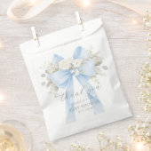 Eucalyptus Blue Bow Baby Shower Thank you フェイバーバッグ (クリップ留めされた状態)