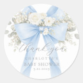 Eucalyptus Blue Bow Baby Shower Thank you ラウンドシール (正面)