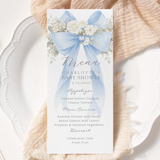 Eucalyptus Blue Bow Elegant Baby Shower メニュー