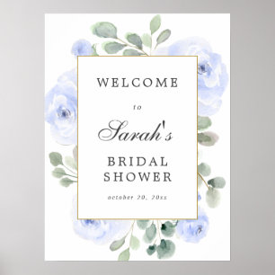 Eucalyptus Blue Floral Bridal Shower Welcome Sign ポスター