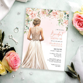 Eucalyptus Blush Pink Roses Floral Bridal Shower 招待状