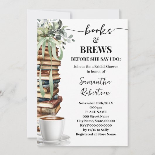 Eucalyptus Books & Brews Coffee Bridal Shower 招待状 (正面)