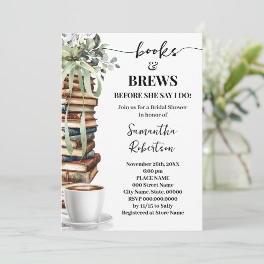 Eucalyptus Books & Brews Coffee Bridal Shower 招待状 (スタンド正面)