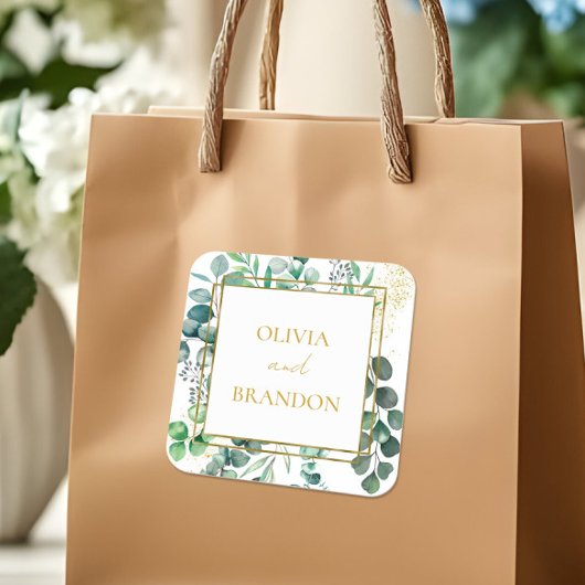 Eucalyptus Botanical Greenery Leaves Wedding スクエアシール