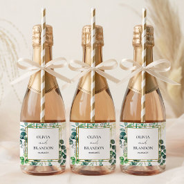 Eucalyptus Botanical Greenery Leaves Wedding スパークリングワインラベル