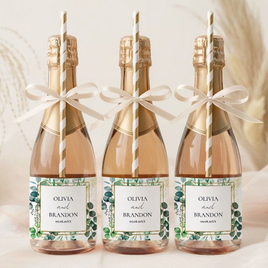 Eucalyptus Botanical Greenery Leaves Wedding スパークリングワインラベル