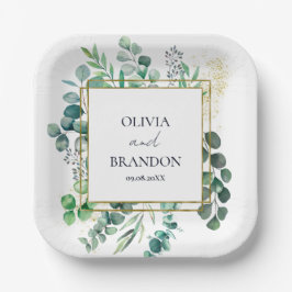 Eucalyptus Botanical Greenery Leaves Wedding ペーパープレート