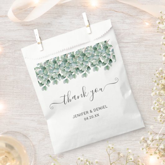 Eucalyptus Botanical Greenery  Wedding フェイバーバッグ (クリップ留めされた状態)