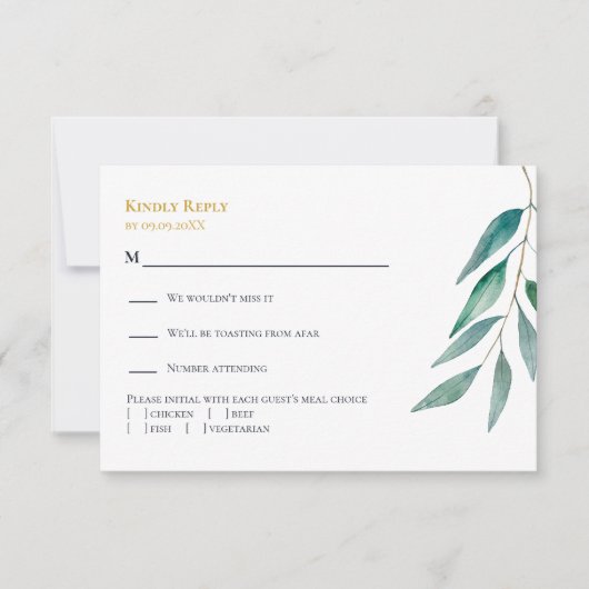 Eucalyptus Botanical Greenery Wedding Invitation,  出欠カード (正面)