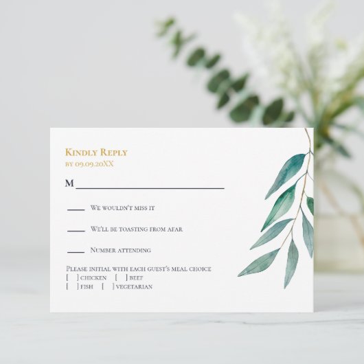 Eucalyptus Botanical Greenery Wedding Invitation,  出欠カード (スタンド正面)