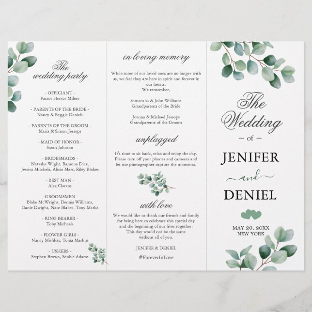 Eucalyptus Botanical Greenery  Wedding Programme (正面)