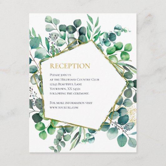 Eucalyptus Botanical Greenery Wedding Reception エンクロージャーカード (正面)