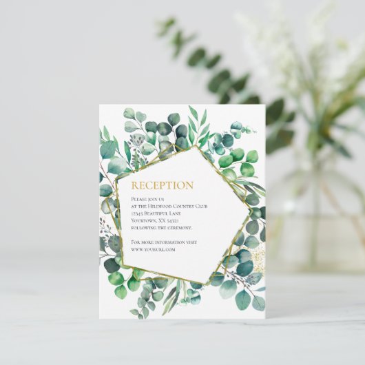 Eucalyptus Botanical Greenery Wedding Reception エンクロージャーカード (スタンド正面)