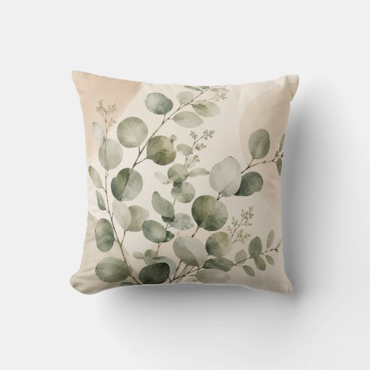 Eucalyptus Botanical Leaves Decorative Pillow クッション (正面)
