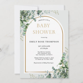 Eucalyptus Botanical Letter Gold Baby Shower  招待状
