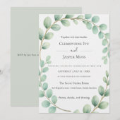 Eucalyptus Botanical Sage Green Boho Wedding 招待状 (正面/裏面)