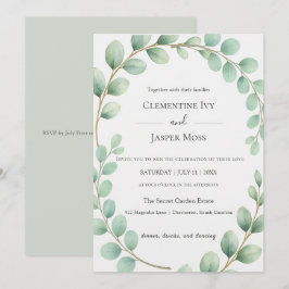 Eucalyptus Botanical Sage Green Boho Wedding 招待状