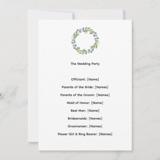 Eucalyptus Botanical Wedding Ceremony Program (正面)