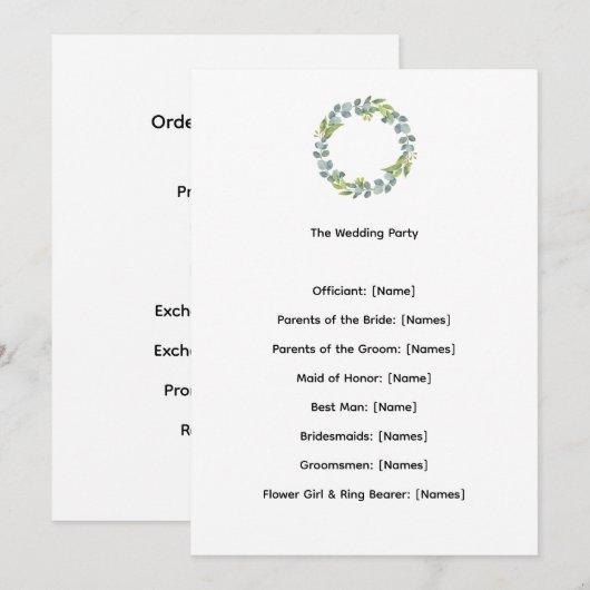 Eucalyptus Botanical Wedding Ceremony Program (正面/裏面)