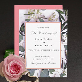 Eucalyptus Bouquet with Pink Border Wedding  招待状
