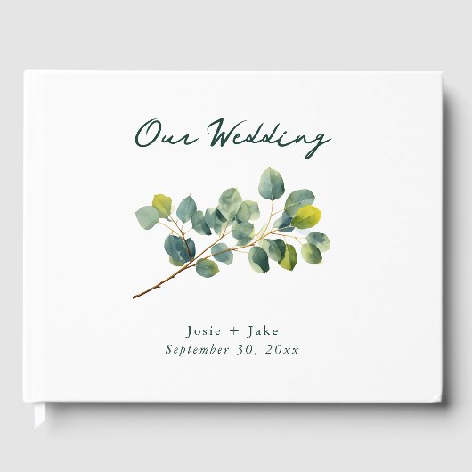 Eucalyptus branch green wedding guest book ゲストブック (正面)