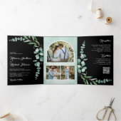 Eucalyptus Branch Photo QR Code Black Wedding 三つ折り招待状 (内部)