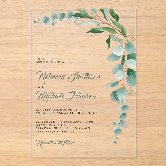 Eucalyptus Branch Wedding アクリル招待状 (正面)