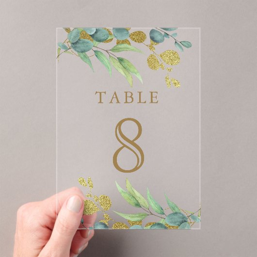 Eucalyptus Branch Wedding Acrylic Table Number アクリル招待状 (インサイチュ (ポータブル))