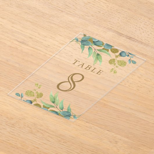 Eucalyptus Branch Wedding Acrylic Table Number アクリル招待状 (レイダウン)