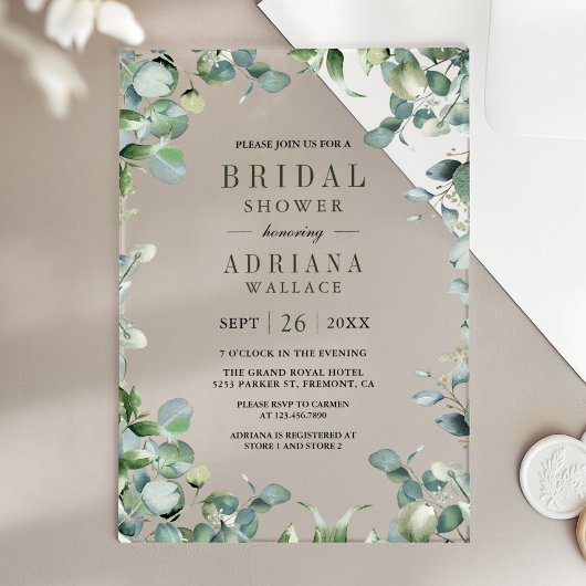 Eucalyptus Bridal Shower アクリル招待状