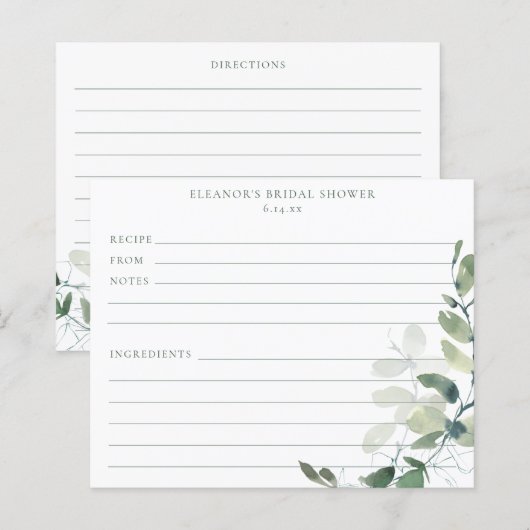 Eucalyptus Bridal Shower Recipe Cards (正面/裏面)