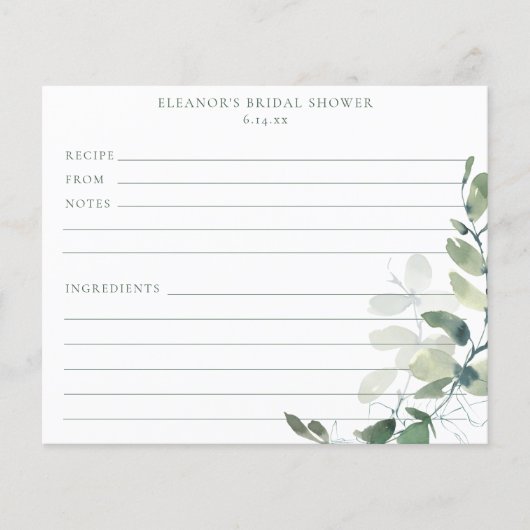 Eucalyptus Bridal Shower Recipe Cards (正面)