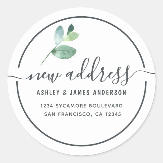 Eucalyptus Calligraphy New Address Label ラウンドシール (正面)