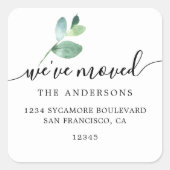 Eucalyptus Calligraphy We’ve Moved New Address スクエアシール (正面)
