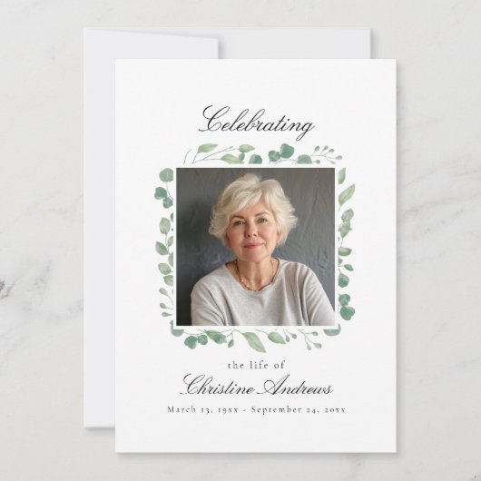 Eucalyptus Celebration of Life Funeral White 招待状 (正面)