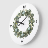 Eucalyptus & Daisy Spring Wreath Wall Clock ラージ壁時計 (傾斜)