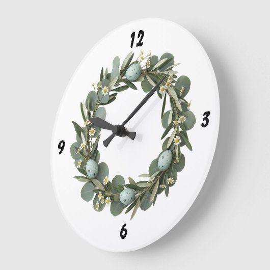 Eucalyptus & Daisy Spring Wreath Wall Clock ラージ壁時計 (傾斜)