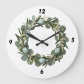 Eucalyptus & Daisy Spring Wreath Wall Clock ラージ壁時計 (正面)