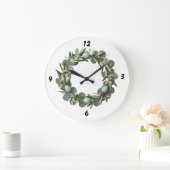 Eucalyptus & Daisy Spring Wreath Wall Clock ラージ壁時計 (ホーム)